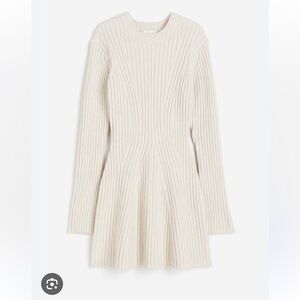*Viral* H&M Cream Ribbed Bell Sleeve Sweater Dress
